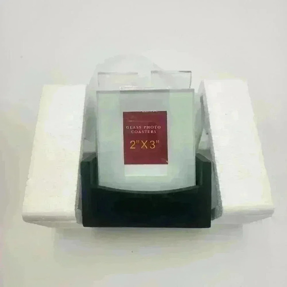 Set of 4 Frosted Glass Photo Coasters with Wood Stand by Sarah Peyton Home - Picture 4 of 14